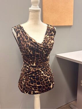 Xoxo Sleeveless Leopard Print Drape Neck Top - Brown sz‎ Medium